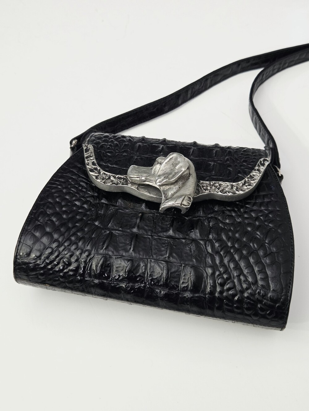BEAUTIFUL VINTAGE GLEN MILLER FOR ANN TURK DOG HEAD CROC EMBOSSED BAG - Picture 9 of 12